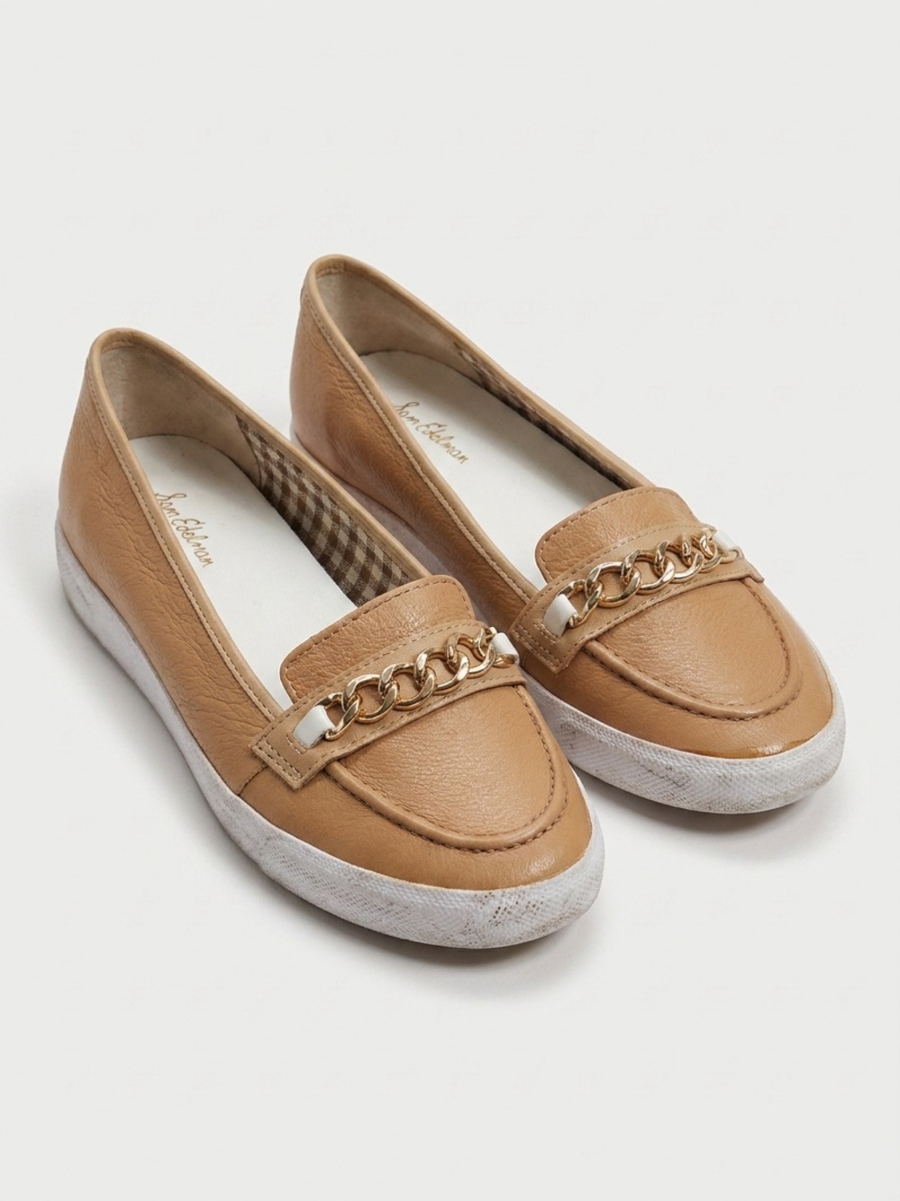 Liz Claiborne Tan‎ Chain-Trim Slip-On Loafers